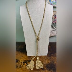Gold Tone Tassel Necklace Knotted Retro Flapper